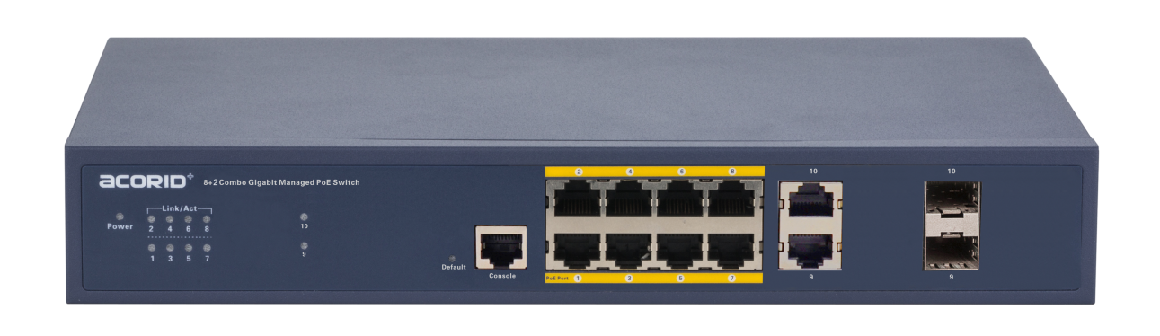 Acorid GLS7700-8P2C Managed PoE Switch 8 PoE GE port x 2*GE + 2*SFP Gigabit (Combo) 150W